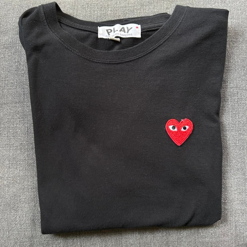 Authentic Comme des Garçons PLAY Red Heart Patch Black T-Shirt Women's XL